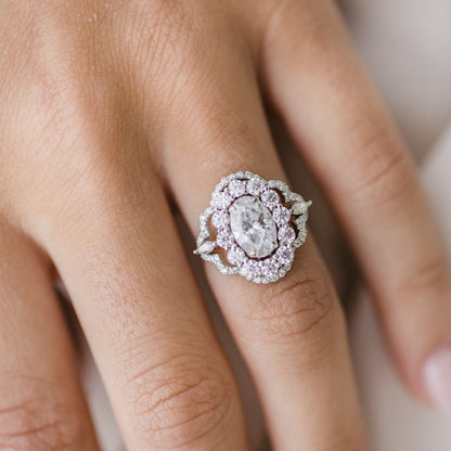 1.85 CT Oval Cluster Moissanite Engagement Ring
