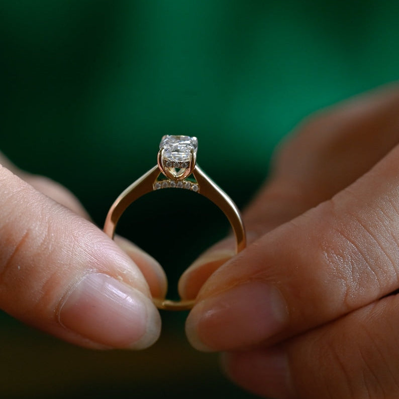 2.5 CT Elongated Cushion Hidden Halo Moissanite Engagement Ring