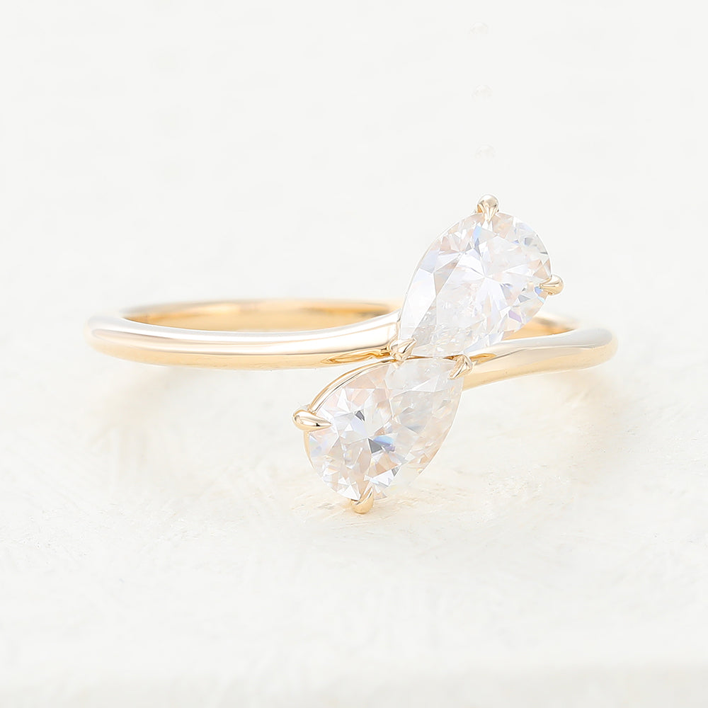 0.39 CT Pear Shaped Moissanite Ring In Two Stone Solitaire Design