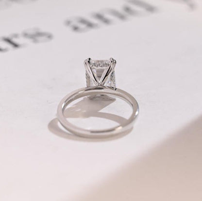 2.0 CT Hidden Halo Emerald Moissanite Engagement Ring