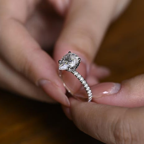 2.0 CT Pear Pave Moissanite Engagement Ring