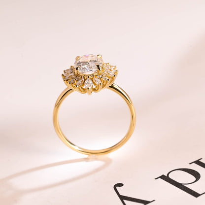 2.0 CT Oval Halo Moissanite Engagement Ring