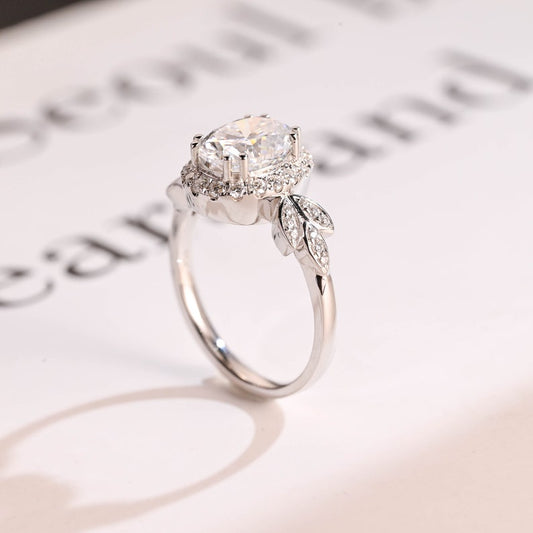 2.0 CT Oval Cluster Moissanite Engagement Ring