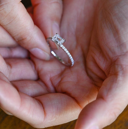 1.5 CT East West Emerald Pave Moissanite Engagement Ring