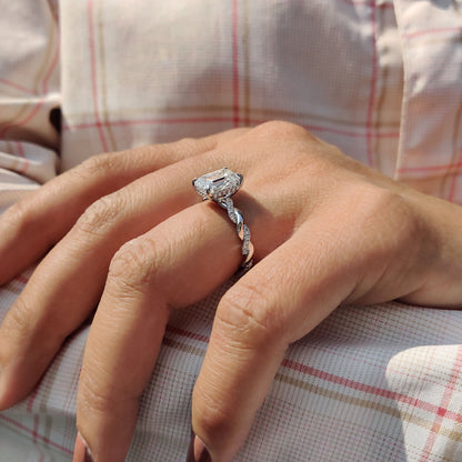 2.50 CT Emerald Twisted Pave Moissanite Engagement Ring