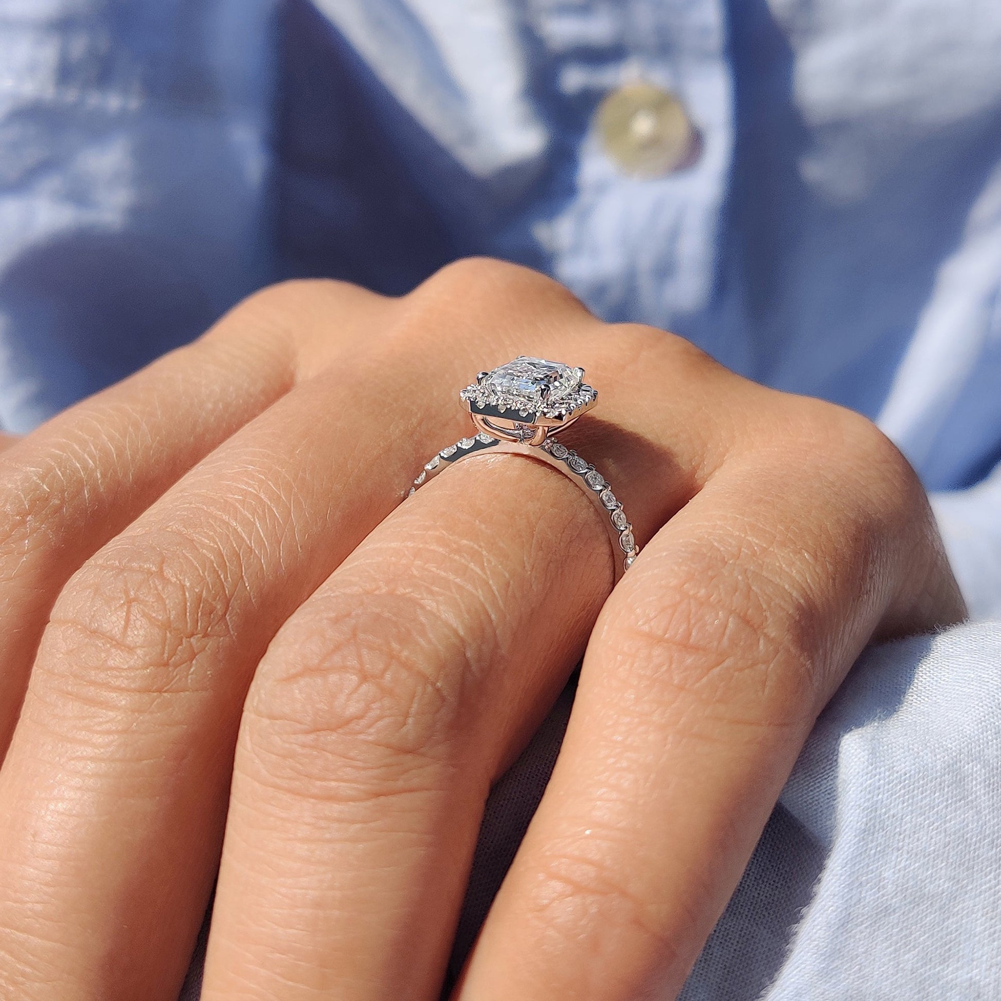 1 CT Emerald Halo & Pave Moissanite Engagement Ring