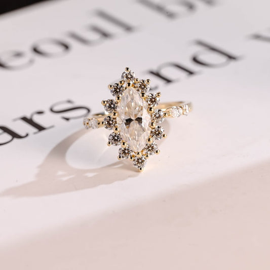 2.0 CT Marquise Pave Moissanite Engagement Ring