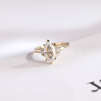 2.0 CT Marquise Three Stone Moissanite Engagement Ring
