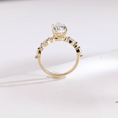 2.0 CT Pear Pave Moissanite Engagement Ring