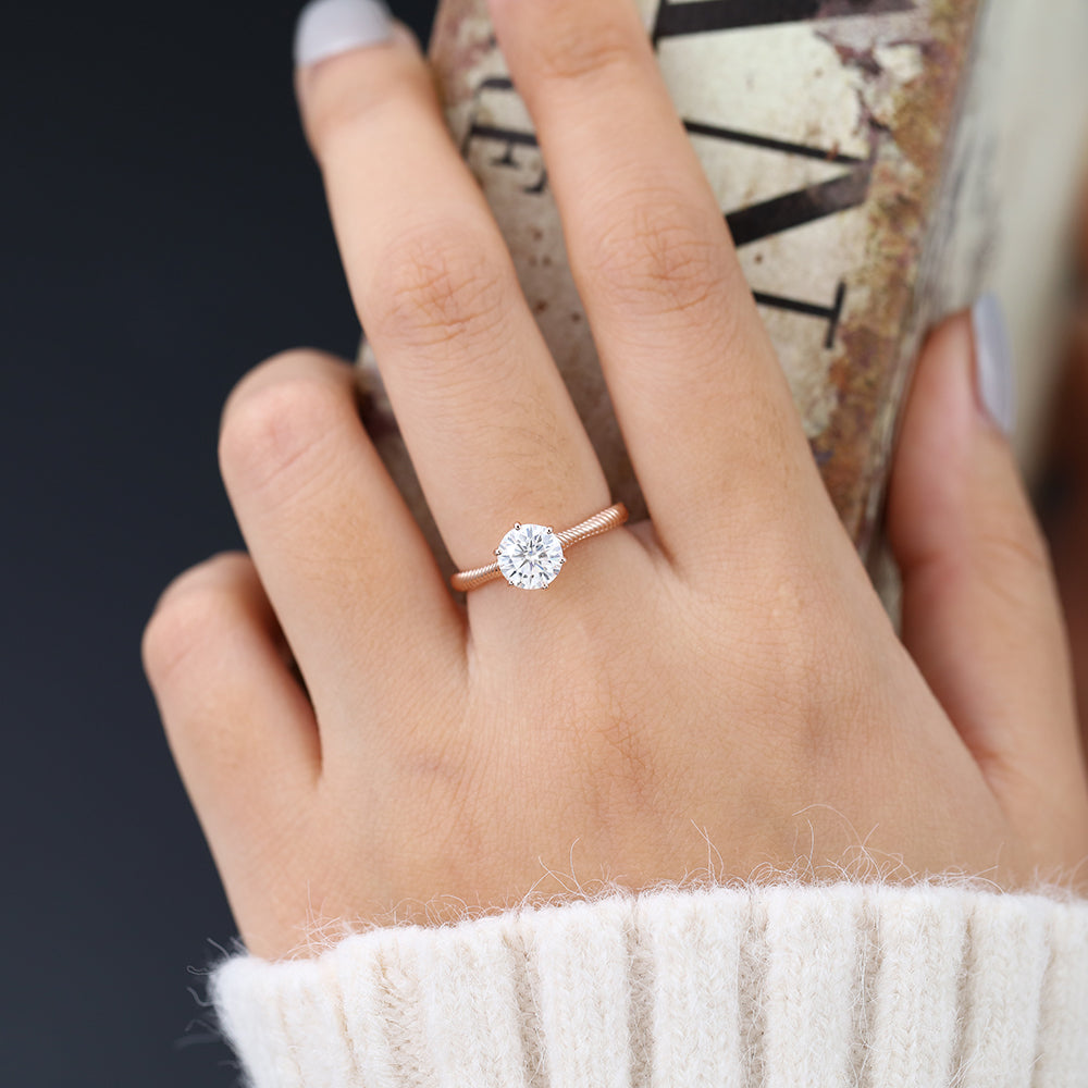 0.88  CT Round Shaped Moissanite Engagement Ring In Solitaire Design