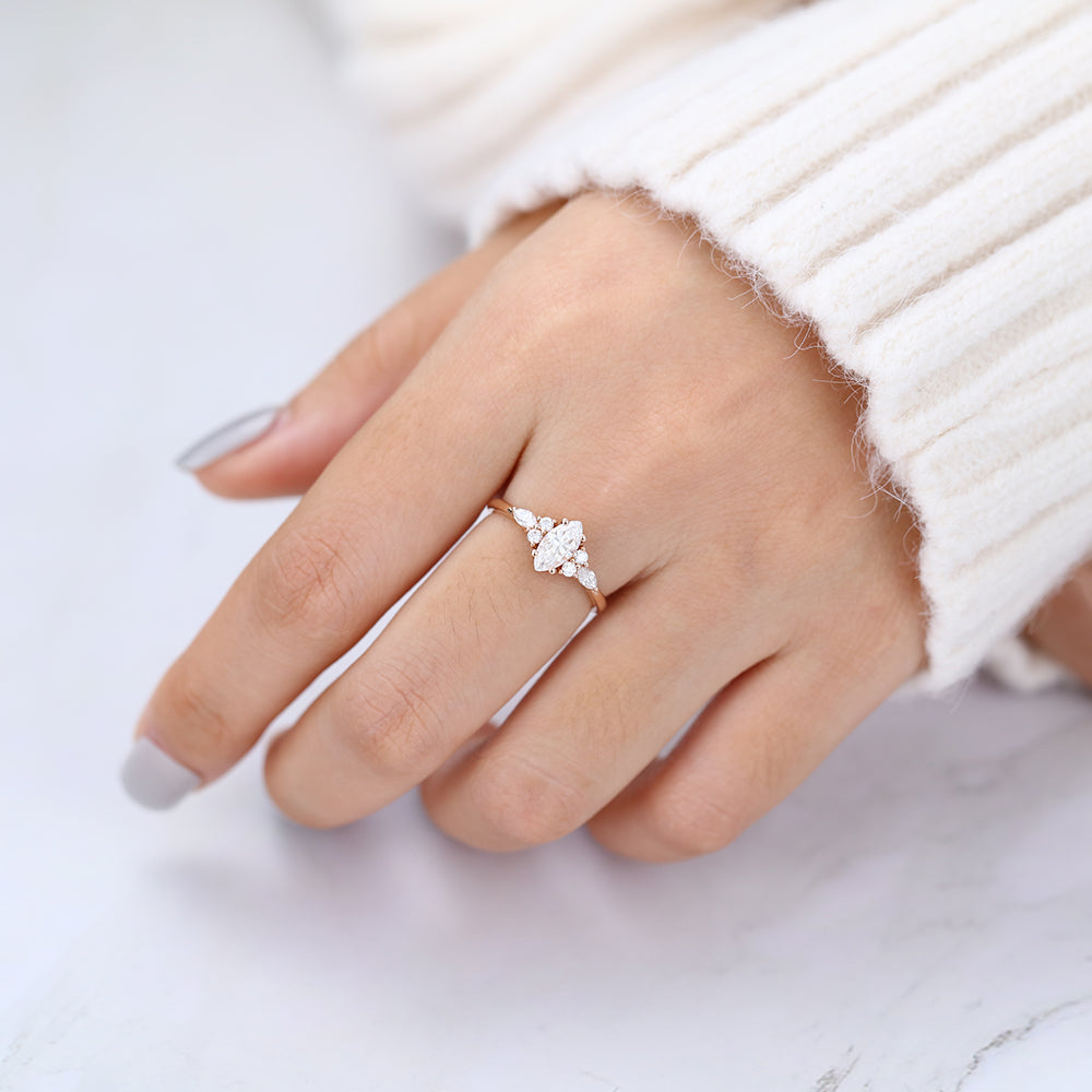 0.47 CT Marquise Cluster Moissanite Engagement Ring