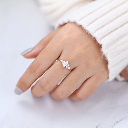 0.47 CT Marquise Cluster Moissanite Engagement Ring