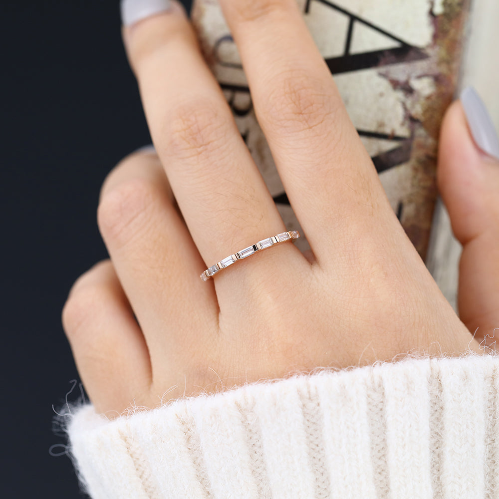 0.42 TCW Baguette Half Eternity Moissanite Wedding Band
