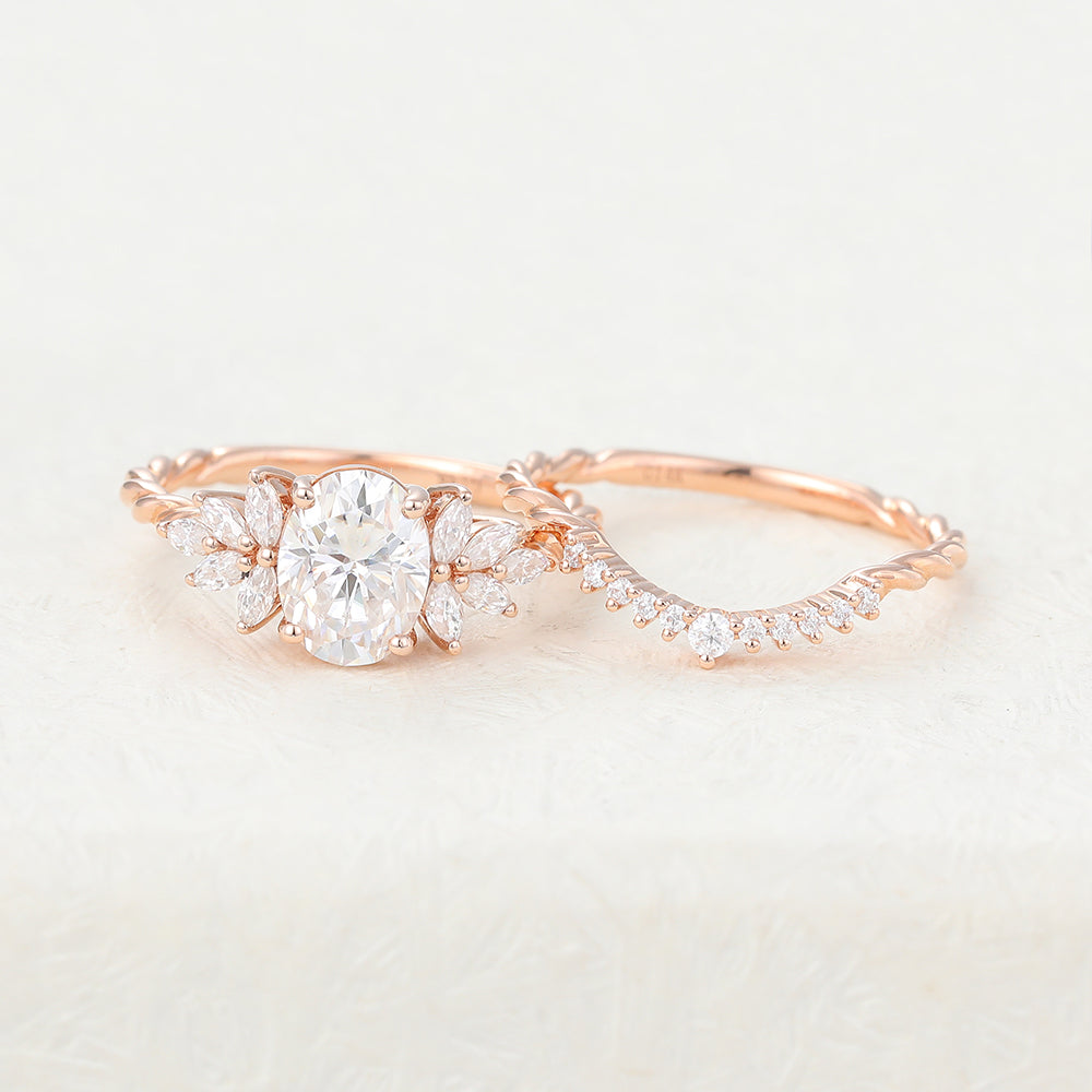 1.33 CT Oval Cluster Moissanite Bridal Set