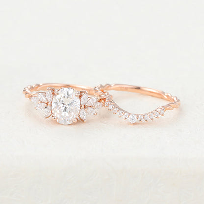 1.33 CT Oval Cluster Moissanite Bridal Set