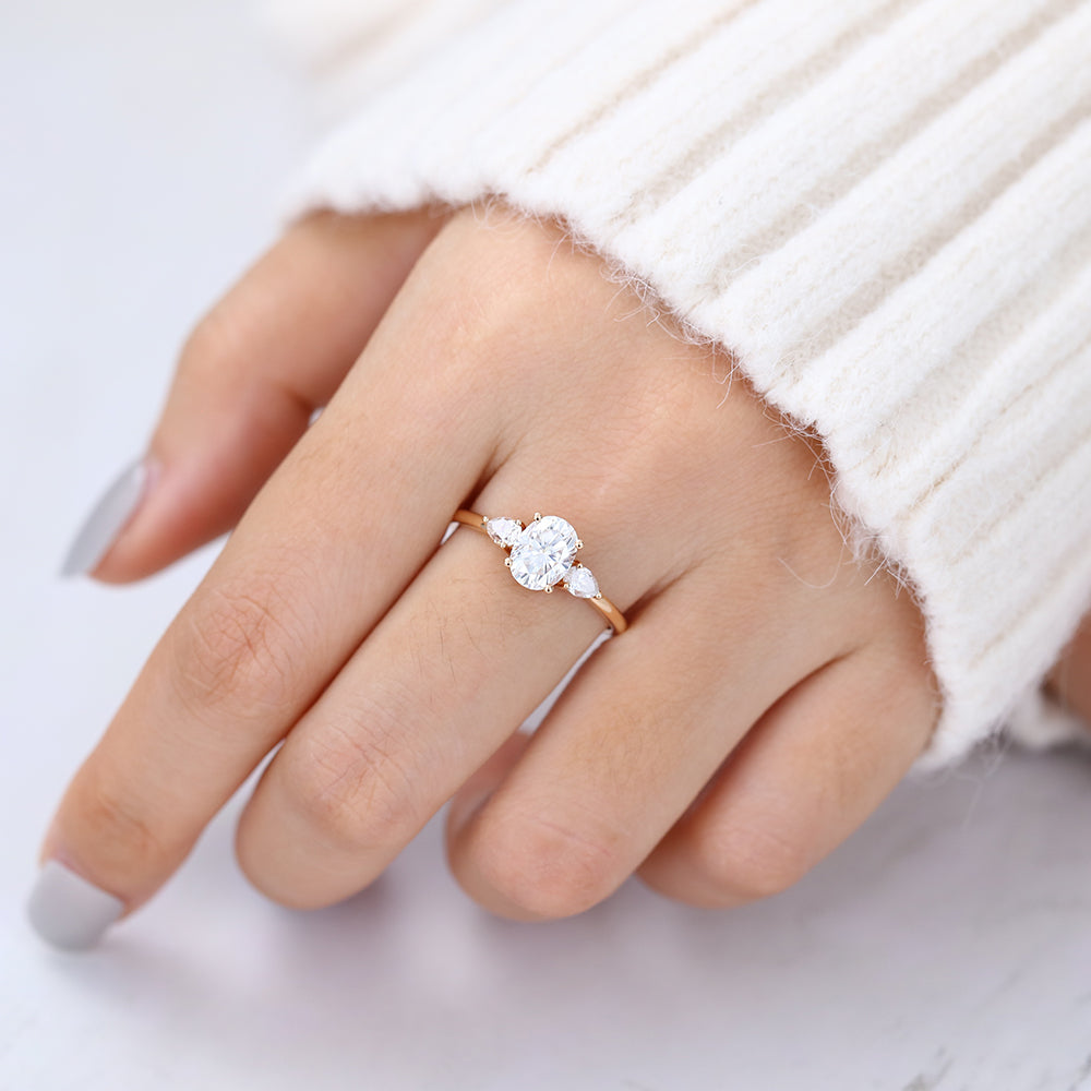 1.33 CT Round Shaped Moissanite Engagement Ring In Three Stone Design