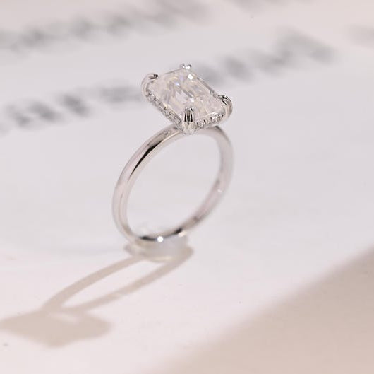 2.0 CT Hidden Halo Emerald Moissanite Engagement Ring