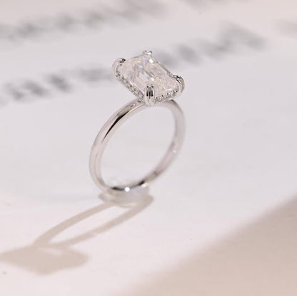 2.0 CT Hidden Halo Emerald Moissanite Engagement Ring