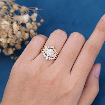 1.33 CT Oval Cluster Moissanite Bridal Set