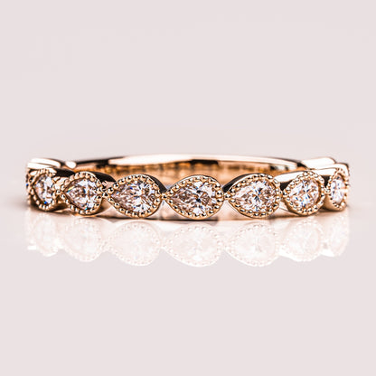 0.8 TCW Pear Milgrain Moissanite Wedding Band