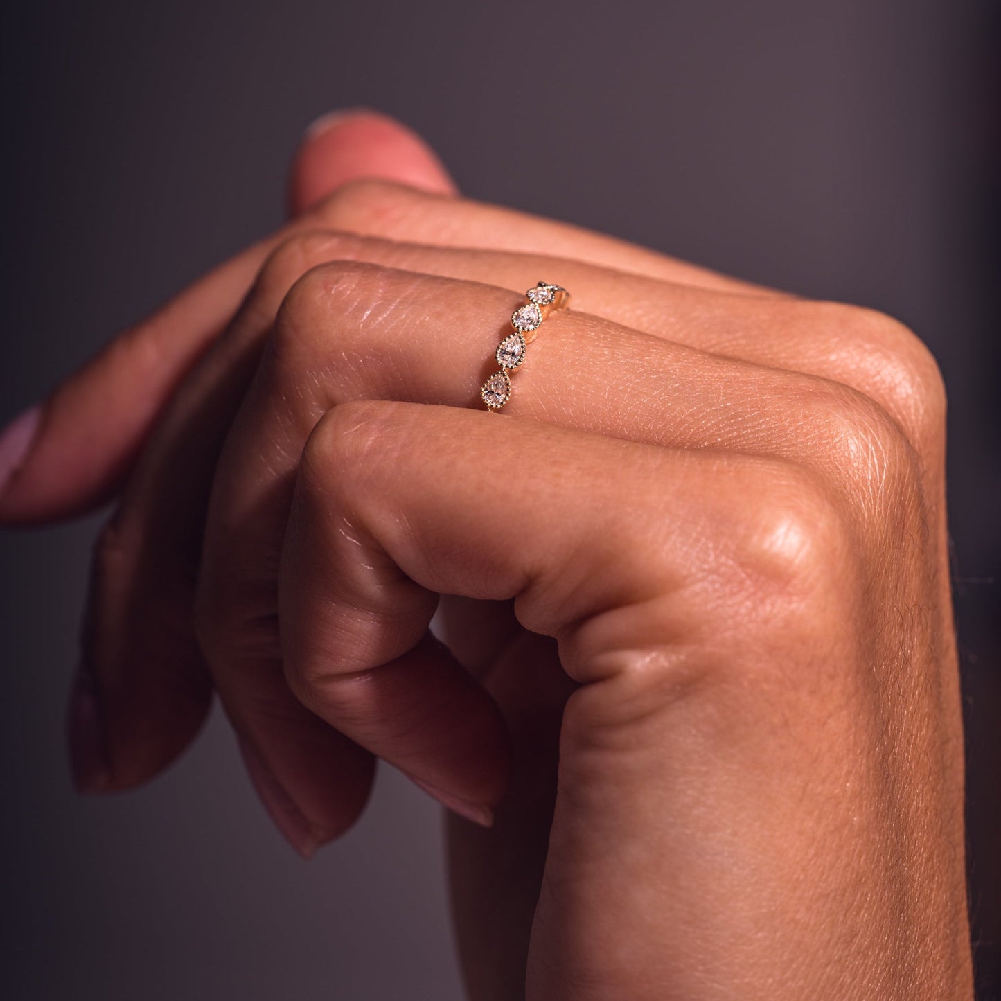 0.8 TCW Pear Milgrain Moissanite Wedding Band