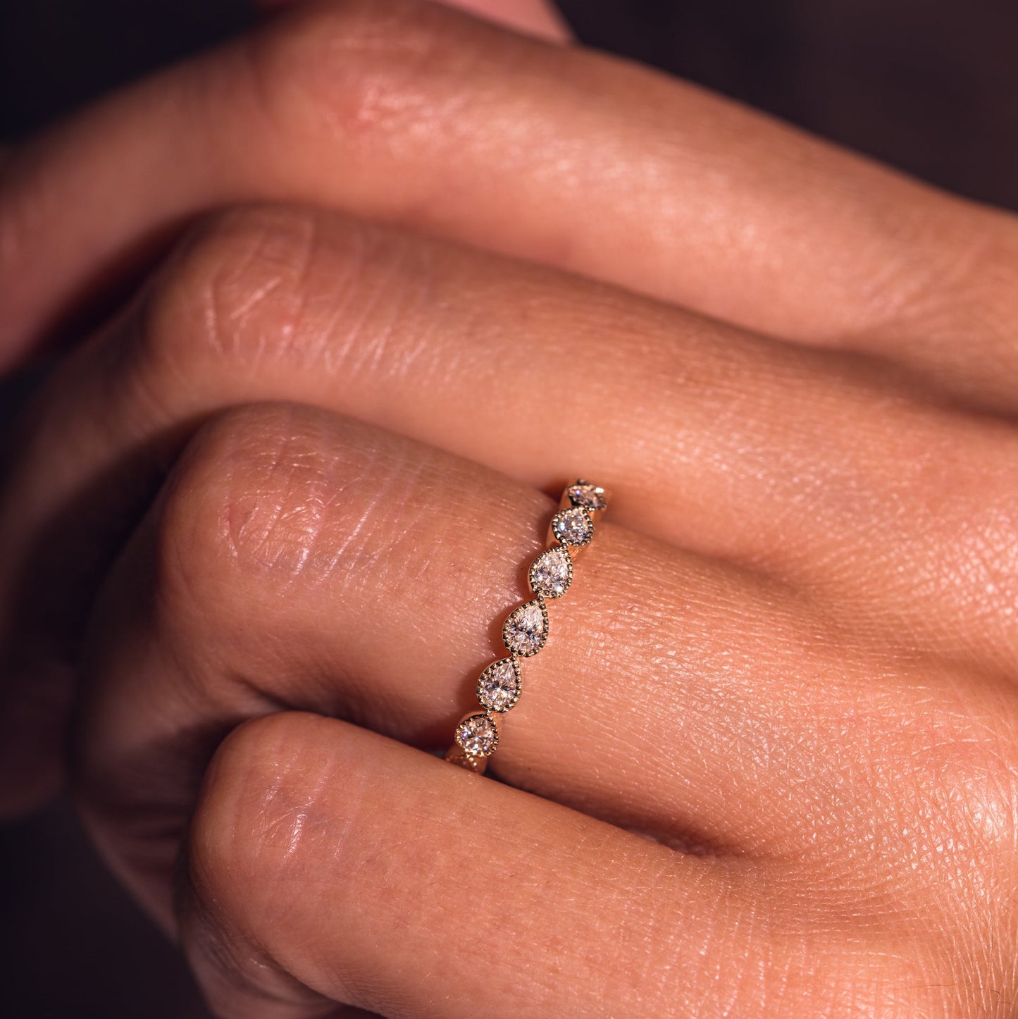 0.8 TCW Pear Milgrain Moissanite Wedding Band
