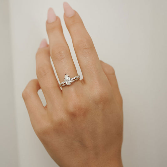 1.25 CT Pear Pave Moissanite Engagement Ring