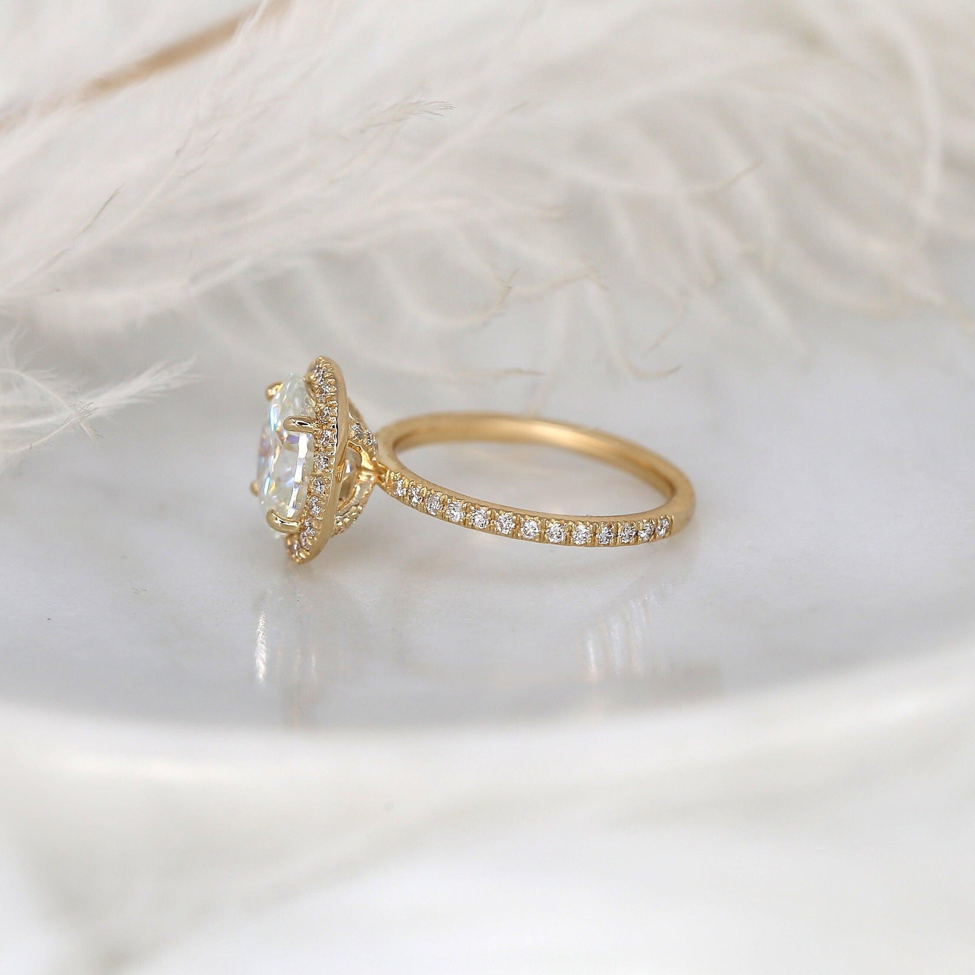 2 CT Oval Halo & Pave Moissanite Engagement Ring