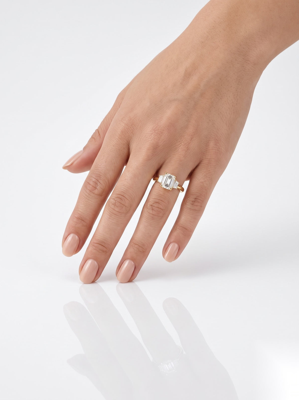 0.5 CT Emerald Three Stone Moissanite Engagement Ring