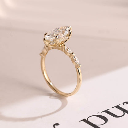 2.0 CT Marquise Pave Moissanite Engagement Ring