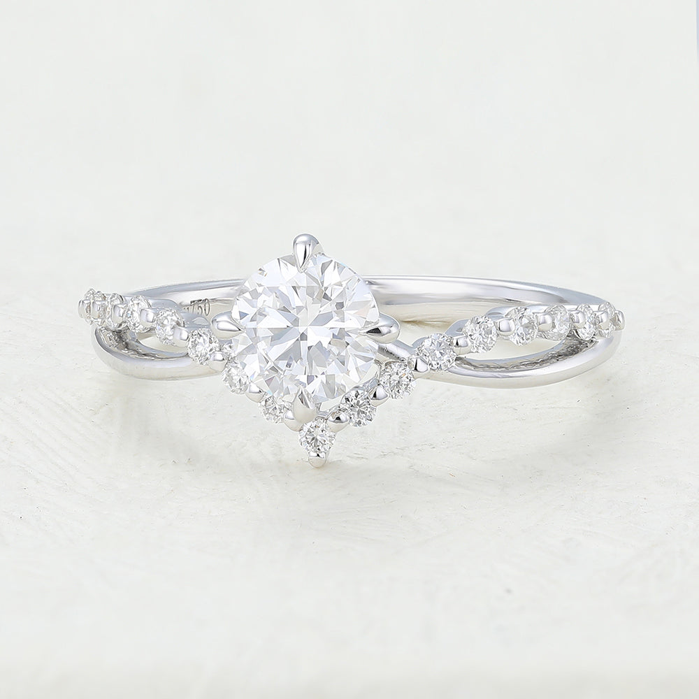 0.41 CT Round Shaped Moissanite Engagement Ring In Pave Design