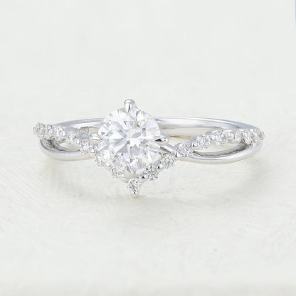 0.41 CT Round Shaped Moissanite Engagement Ring In Pave Design