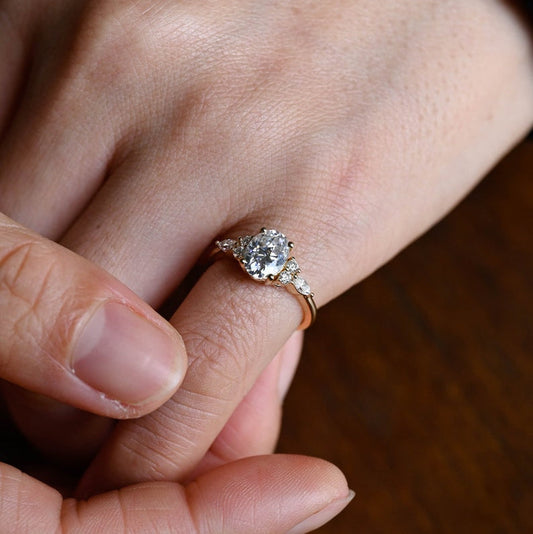 2.0 CT Oval Cluster Moissanite Engagement Ring