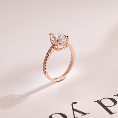 2.0 CT Pear Pave Moissanite Engagement Ring