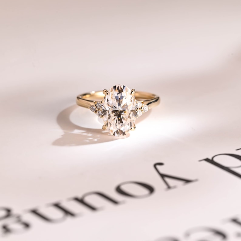 2.0 CT Oval Cluster Moissanite Engagement Ring