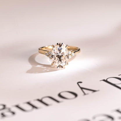 2.0 CT Oval Cluster Moissanite Engagement Ring
