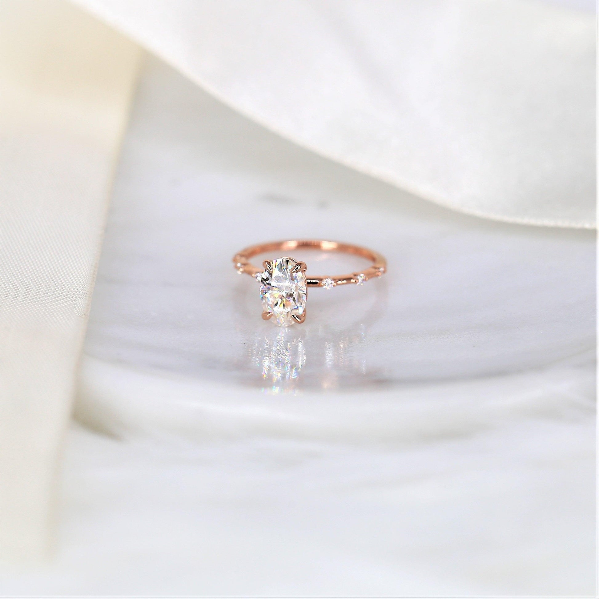 2 CT Oval Dainty Pave Moissanite Engagement Ring