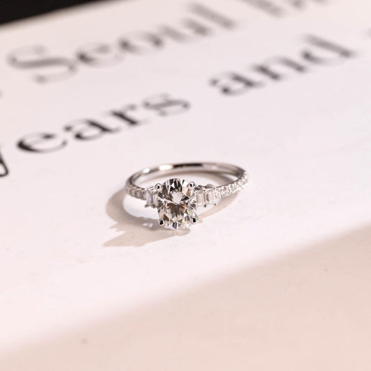 2.0 CT Oval Pave Moissanite Engagement Ring