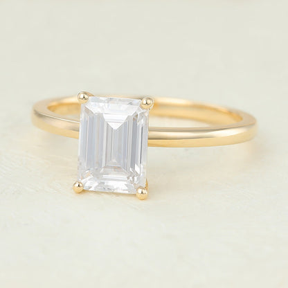 1.6 CT Emerald Shaped Moissanite Engagement Ring In Solitaire Design