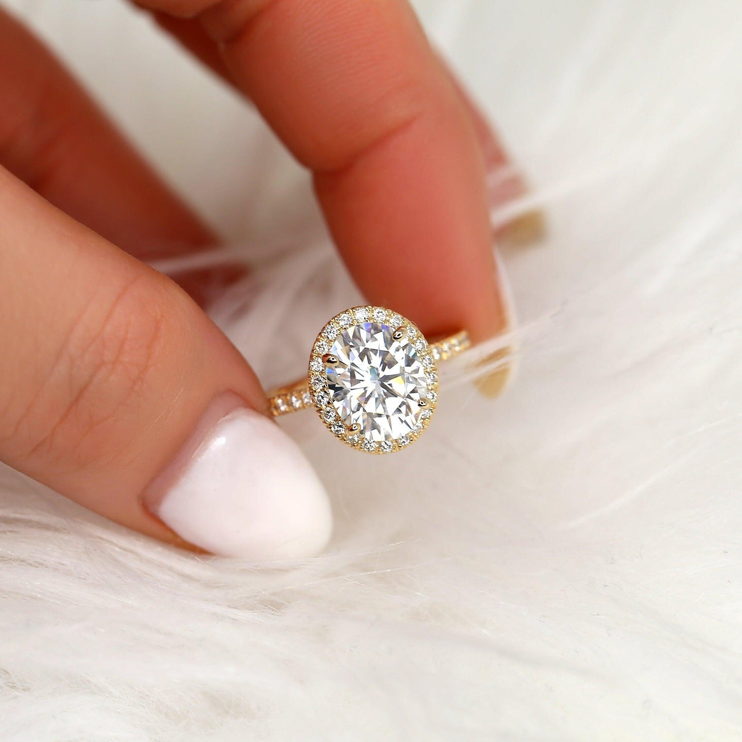 2 CT Oval Halo & Pave Moissanite Engagement Ring