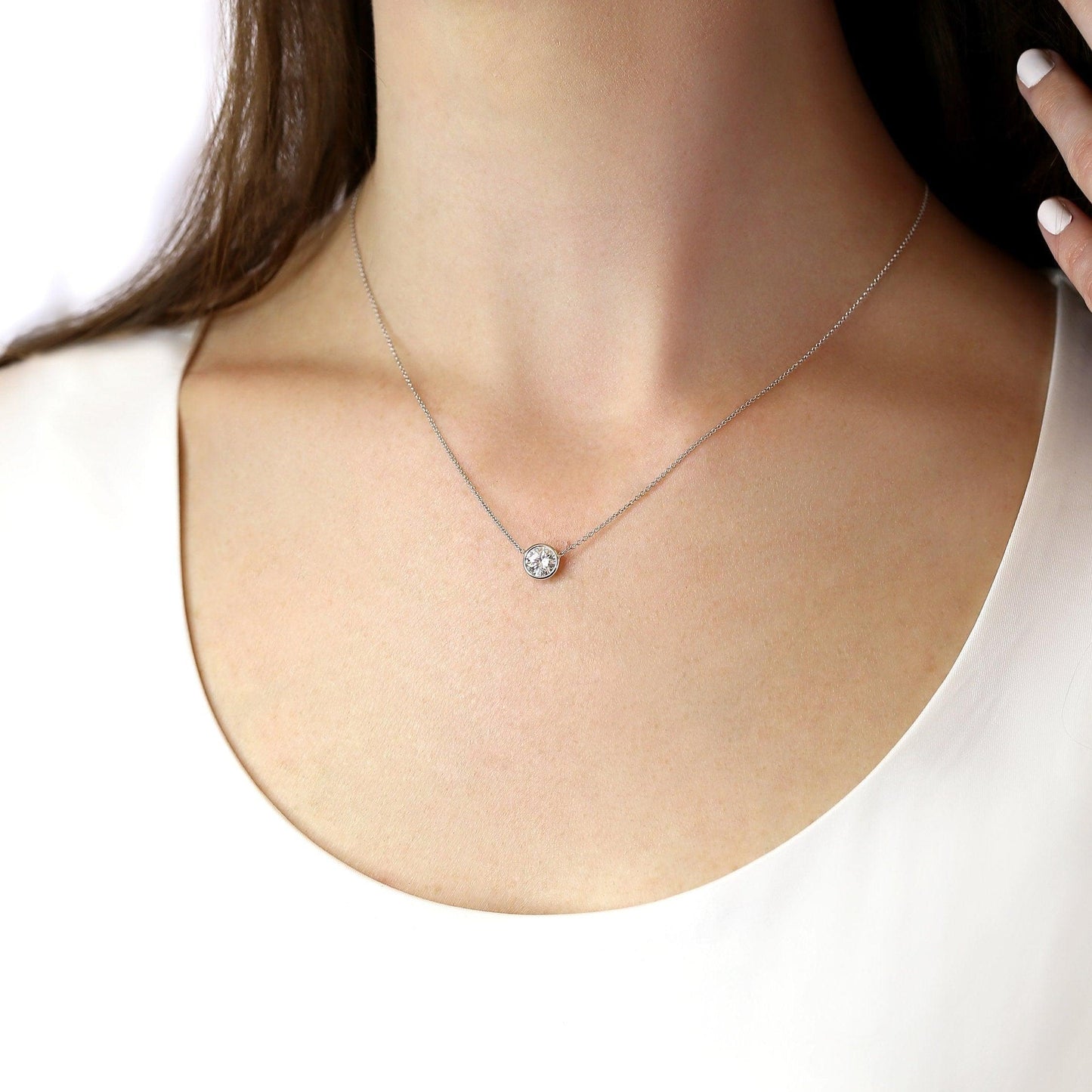 1 CT Round Moissanite Solitaire Necklace