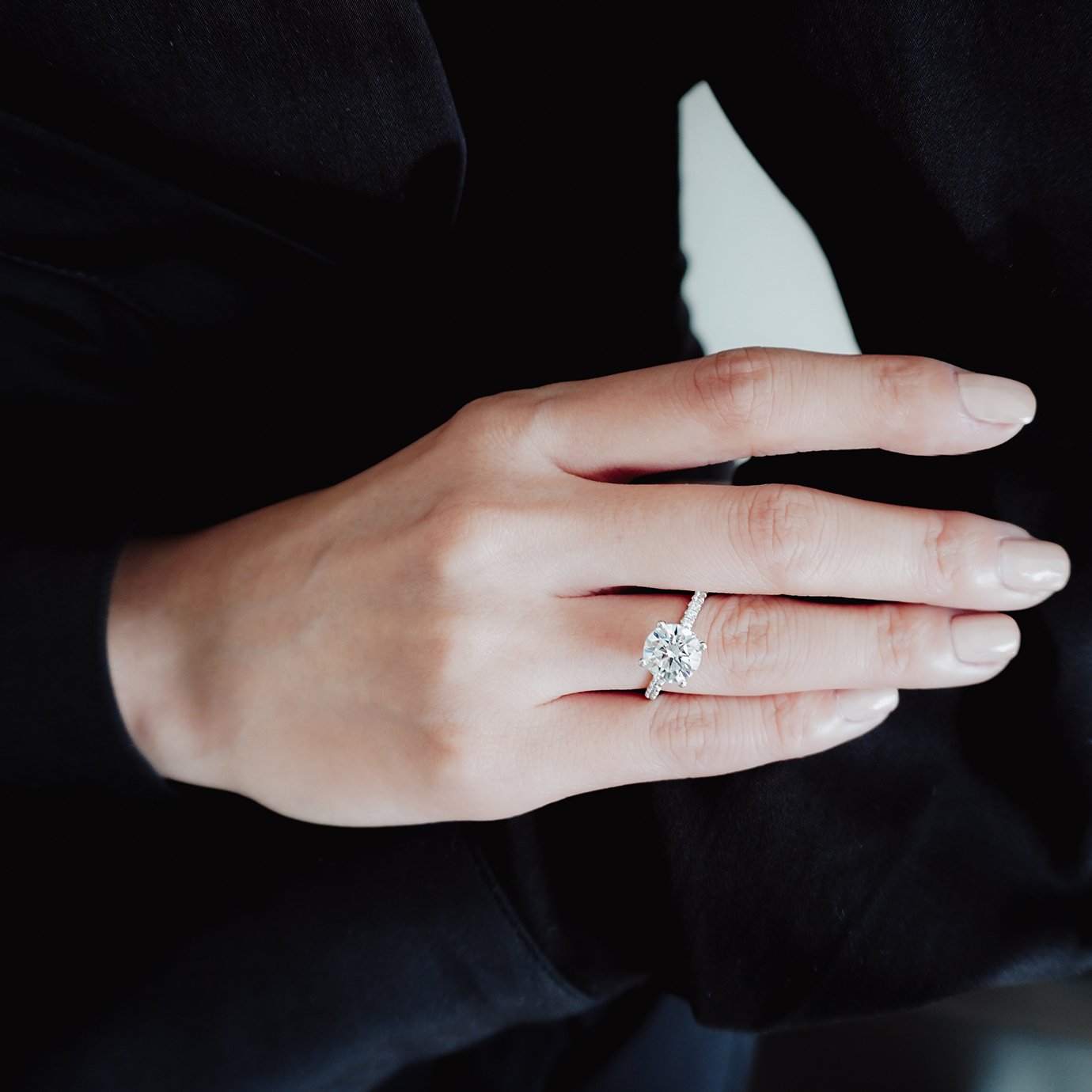 2 CT Round Pave Moissanite Engagement Ring