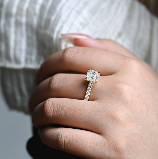 Stunning 1.0 - 2.0 CT Asscher Moissanite Engagement Ring With Pave Design 6
