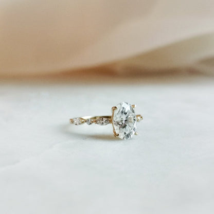 1.7 CT Oval Pave Moissanite Engagement Ring