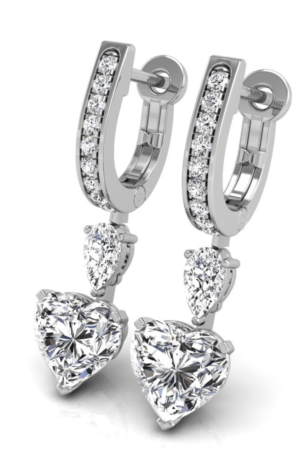 3.62 TCW Heart Cut Multi Stone Hoop Moissanite Earrings