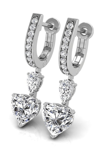 3.62 TCW Heart Cut Multi Stone Hoop Moissanite Earrings