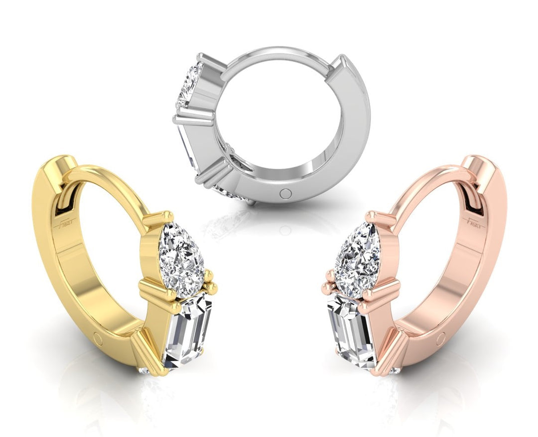 0.35 TCW Pear & Baguette Cut Hoop Moissanite Earrings