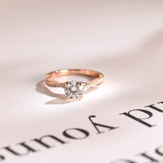 1.5 CT Round Twisted Pave Moissanite Engagement Ring