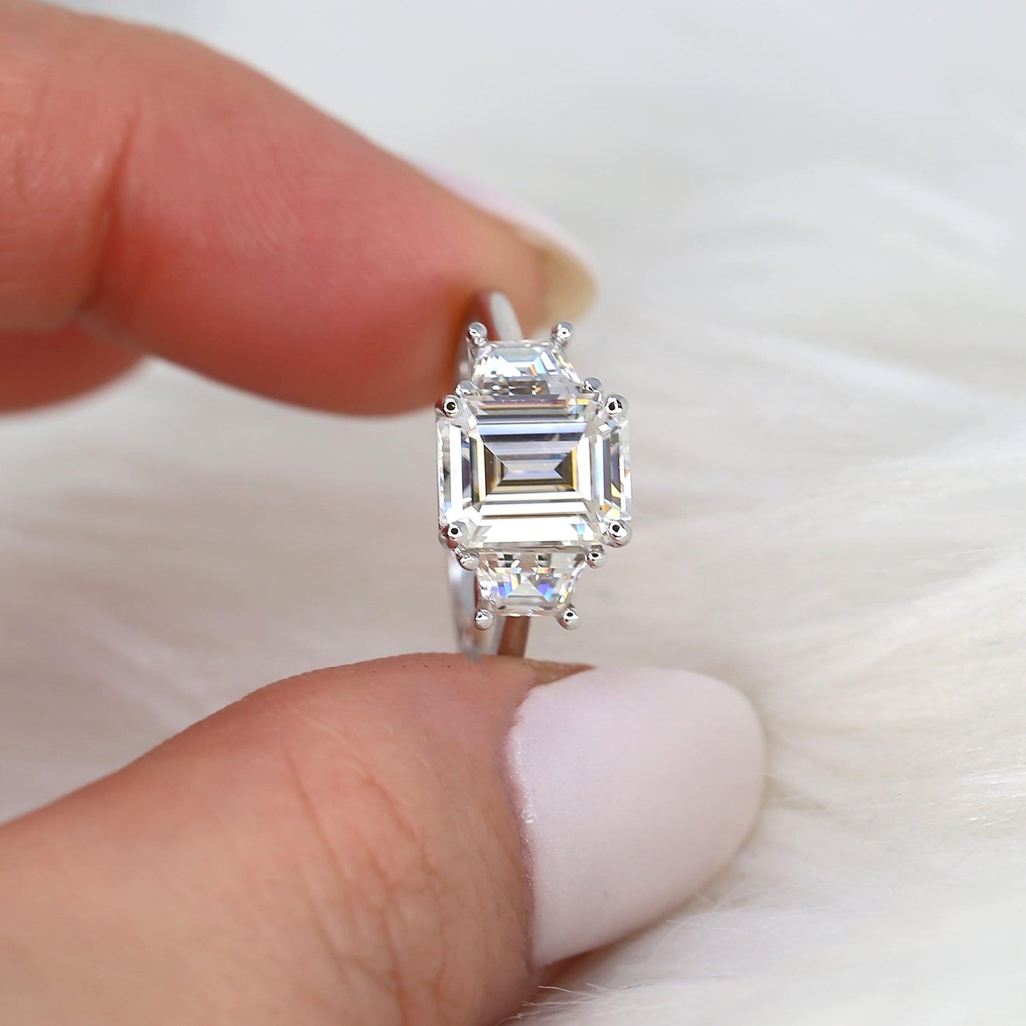 3.6 CT Emerald Three Stone Moissanite Engagement Ring