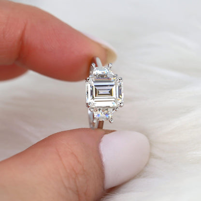 3.6 CT Emerald Three Stone Moissanite Engagement Ring
